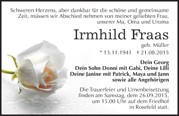 Traueranzeige von Irmhild Fraas von Mitteldeutsche Zeitung Dessau-Roßlau