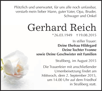 Traueranzeige von Gerhard Reich von WVG - Wochenspiegel Quedlinburg