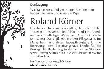 Traueranzeige von Roland Körner von WVG - Wochenspiegel Dessau / Köthen
