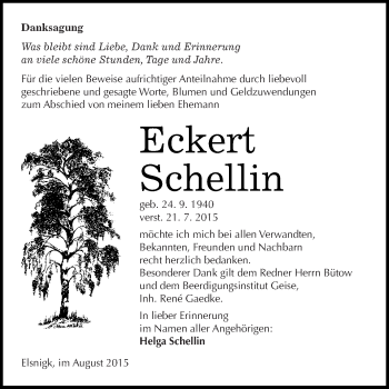 Traueranzeige von Eckert Schellin von WVG - Wochenspiegel Dessau / Köthen