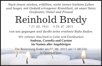 Traueranzeige von Reinhold Bredy von Mitteldeutsche Zeitung Merseburg/Querfurt