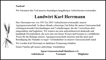 Traueranzeige von Karl Herrmann von Mitteldeutsche Zeitung Quedlinburg