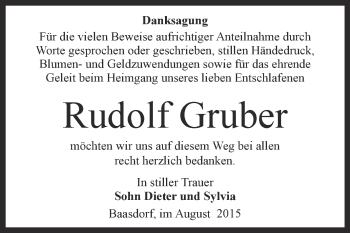 Traueranzeige von Rudolf Gruber von WVG - Wochenspiegel Dessau / Köthen