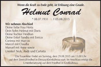 Traueranzeige von Helmut Conrad von WVG - Wochenspiegel Dessau / Köthen