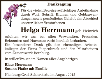 Traueranzeige von Helga Herrmann von Super Sonntag Bernburg