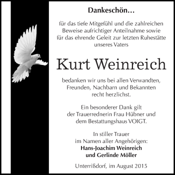 Traueranzeige von Kurt Weinreich von Super Sonntag SGH Mansf. Land