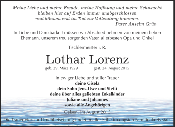 Traueranzeige von Lothar Lorenz von Super Sonntag Zeitz