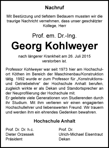 Traueranzeige von Georg Kohlweyer von Mitteldeutsche Zeitung