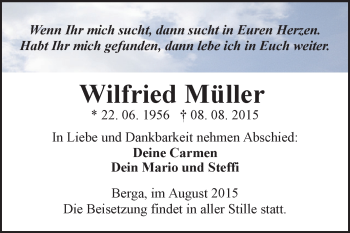 Traueranzeige von Wilfried Müller von Super Sonntag SGH Mansf. Land