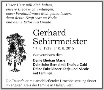 Traueranzeige von Gerhard Schirrmeister von Mitteldeutsche Zeitung Merseburg/Querfurt