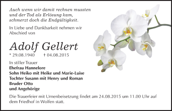 Traueranzeige von Adolf Gellert von Mitteldeutsche Zeitung Bitterfeld