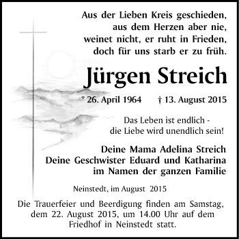 Traueranzeige von Jürgen Streich von WVG - Wochenspiegel Quedlinburg
