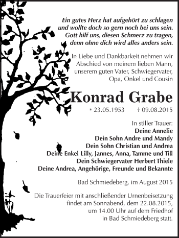 Traueranzeige von Konrad Grabe von WVG - Wochenspiegel Wittenberg