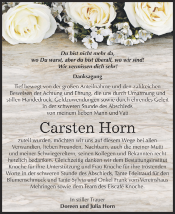 Traueranzeige von Carsten Horn von Super Sonntag Aschersleben