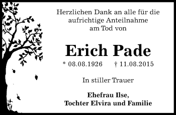 Traueranzeige von Erich Pade von Mitteldeutsche Zeitung Dessau-Roßlau