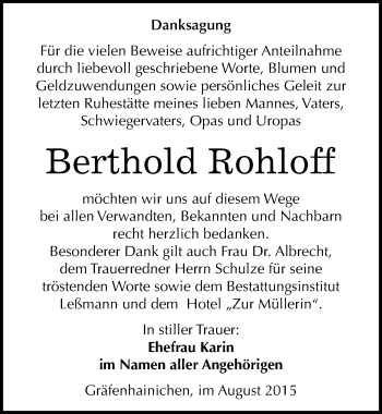 Traueranzeige von Berthold Rohloff von Mitteldeutsche Zeitung Wittenberg