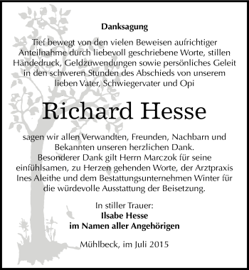 Traueranzeige von Richard Hesse von Mitteldeutsche Zeitung Bitterfeld