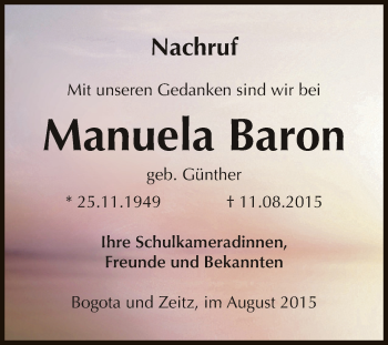 Traueranzeige von Manuela Baron von Super Sonntag Zeitz
