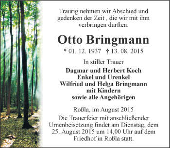 Traueranzeige von Otto Bringmann von Mitteldeutsche Zeitung Sangerhausen