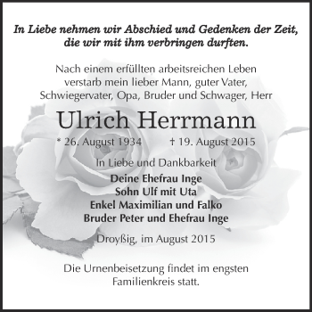 Traueranzeige von Ulrich Herrmann von Super Sonntag Zeitz