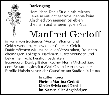 Traueranzeige von Manfred Gerloff von Mitteldeutsche Zeitung Weißenfels