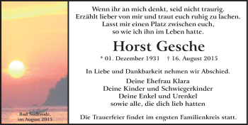 Traueranzeige von Horst Gesche von Mitteldeutsche Zeitung Quedlinburg