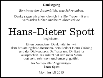 Traueranzeige von Hans-Dieter Spott von Mitteldeutsche Zeitung Halle/Saalkreis