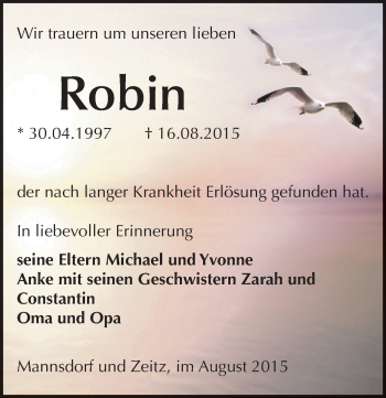 Traueranzeige von Robin  von Mitteldeutsche Zeitung Zeitz
