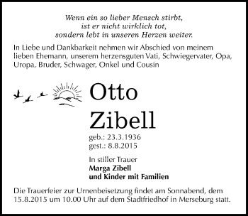 Traueranzeige von Otto Zibell von Mitteldeutsche Zeitung Merseburg/Querfurt