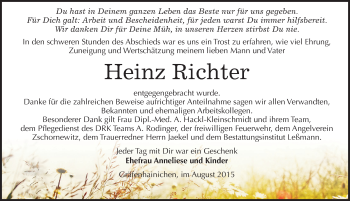 Traueranzeige von Heinz Richter von Mitteldeutsche Zeitung Wittenberg