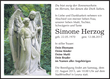 Traueranzeige von Simone Herzog von Mitteldeutsche Zeitung Merseburg/Querfurt