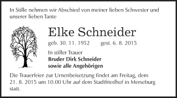Traueranzeige von Elke Schneider von WVG - Wochenspiegel Merseburg