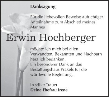 Traueranzeige von Erwin Hochberger von Super Sonntag Zeitz