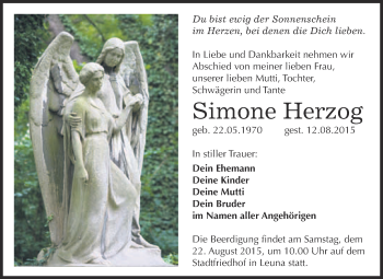 Traueranzeige von Simone Herzog von WVG - Wochenspiegel Merseburg