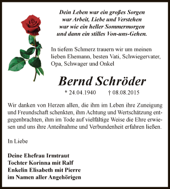 Traueranzeige von Bernd Schröder von Super Sonntag Zeitz