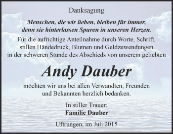 Traueranzeige von Andy Dauber von Super Sonntag SGH Mansf. Land
