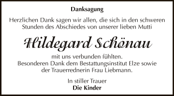Traueranzeige von Hildegard Schönau von WVG - Wochenspiegel Dessau / Köthen