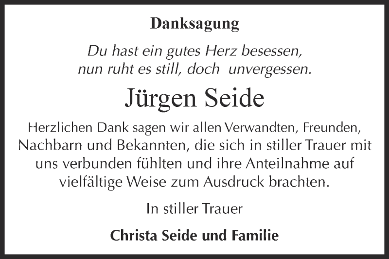  Traueranzeige für Jürgen Seide vom 08.08.2015 aus WVG - Wochenspiegel Dessau / Köthen