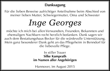 Traueranzeige von Inge Georges von Mitteldeutsche Zeitung Sangerhausen