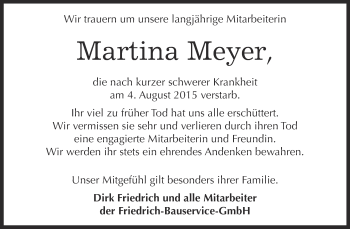 Traueranzeige von Martina Meyer von WVG - Wochenspiegel Dessau / Köthen