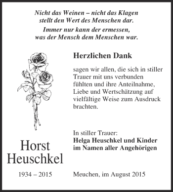 Traueranzeige von Horst Heuschkel von Super Sonntag Merseburg