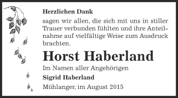 Traueranzeige von Horst Haberland von WVG - Wochenspiegel Wittenberg