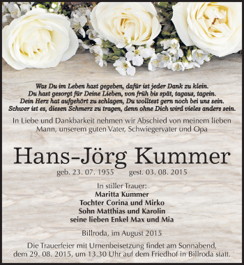 Traueranzeige von Hans-Jörg Kummer von Mitteldeutsche Zeitung Naumburg/Nebra