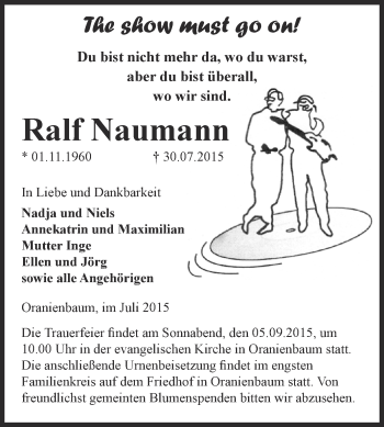 Traueranzeige von Ralf Naumann von WVG - Wochenspiegel Wittenberg