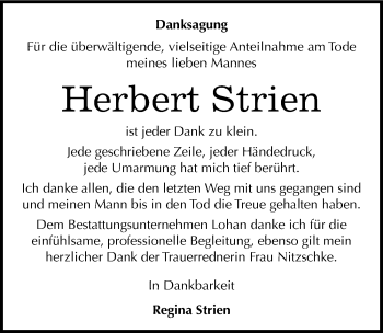 Traueranzeige von Herbert Strien von Mitteldeutsche Zeitung Bitterfeld