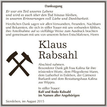 Traueranzeige von Klaus Klaus von Super Sonntag SGH Mansf. Land