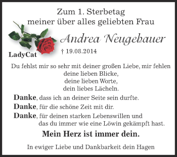 Traueranzeige von Andrea Weugebotuer von Super Sonntag Bernburg