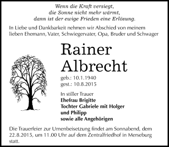 Traueranzeige von Rainer Albrecht von Mitteldeutsche Zeitung Merseburg/Querfurt