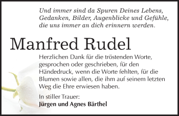 Traueranzeige von Manfred Rudel von Mitteldeutsche Zeitung Naumburg/Nebra