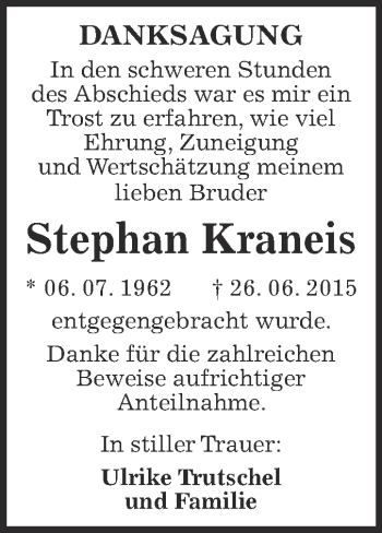 Traueranzeige von Stephan Kraneis von Super Sonntag Merseburg